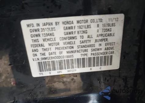 2013 Honda Fit z USA, uszkodzony, nr VIN JHMGE8H30DC018885